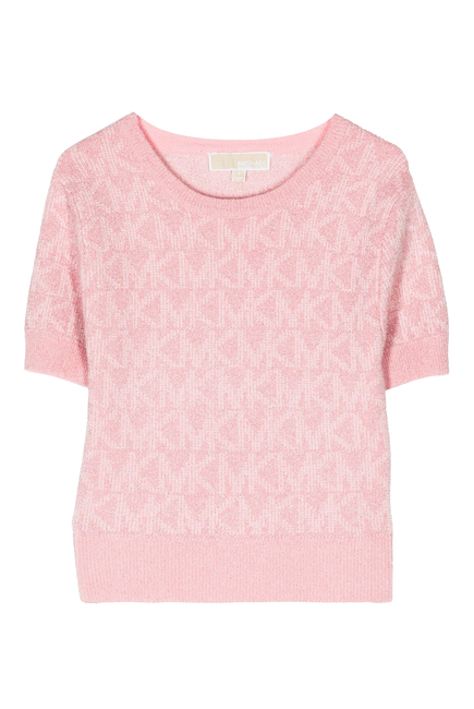 Kids Monogram-Pattern Short Sleeves Knitted Top